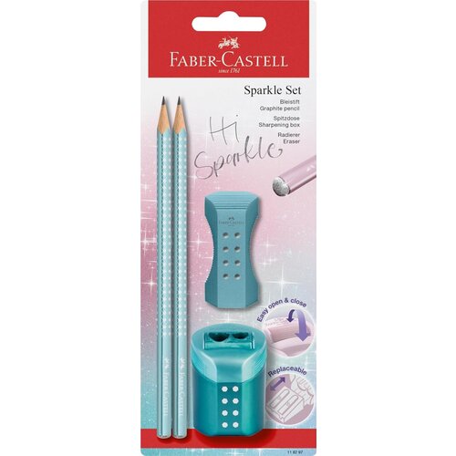 Komplet svinčnik b faber-castell+radirka+šilček sparkle cosmic ocean FABER-CASTELL Cene