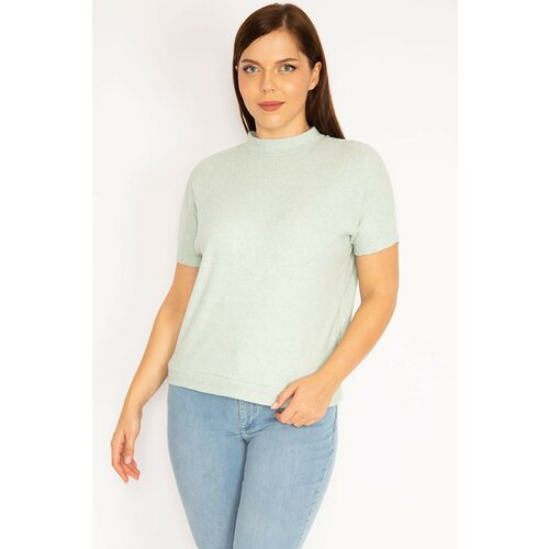 Şans Women's Plus Size Green Soft Fabric Short Sleeve Blouse Slike