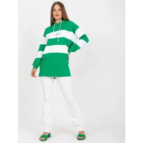 Fashion Hunters Green and white hoodie with RUE PARIS embroidery