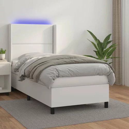  Krevet box spring s madracem LED bijeli 80x200 cm umjetna koža