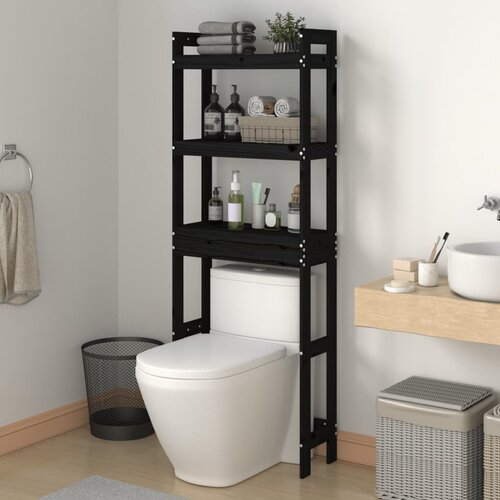 The Living Store Stojalo za kopalnico črno 63x26x171 cm trdna borovina - Stojalo Za Kopalnico, (21418124) Cene