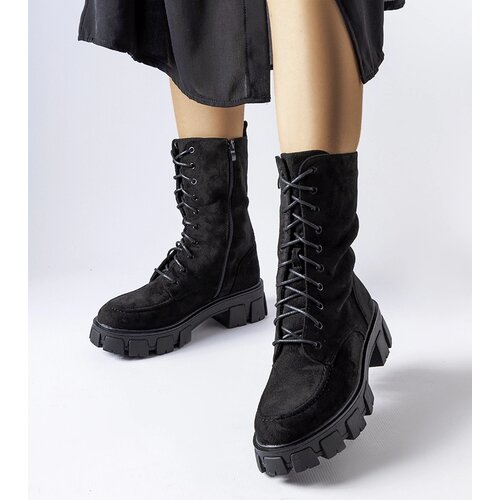 Gemre Black eco-suede treaded work boots Ines Cene