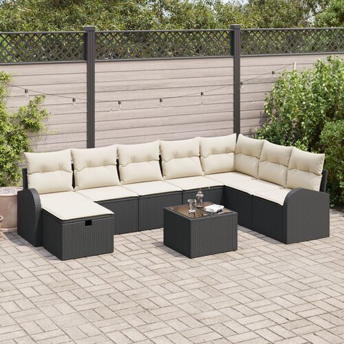 vidaXL 9-dijelni set vrtnih sofa s jastučićima crni Poli Ratan Cene