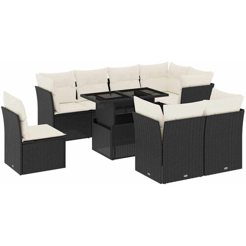  9-dijelni set vrtnih sofa s jastucima crni od poliratana Crna 100 x 55 x 73 cm Slike