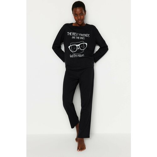 Trendyol Pajama Set - Black - Slogan Slike