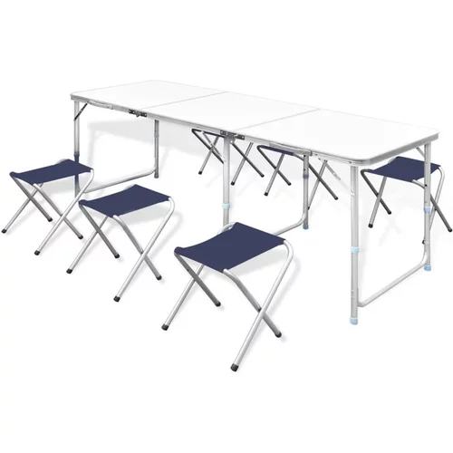  Zložljiva kamp miza s 6 stolčki nastavljiva višina 180x60 cm