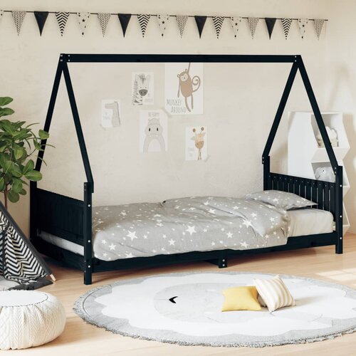 VidaXL Okvir za dječji krevet crni 90 x 200 cm od masivne borovine Slike