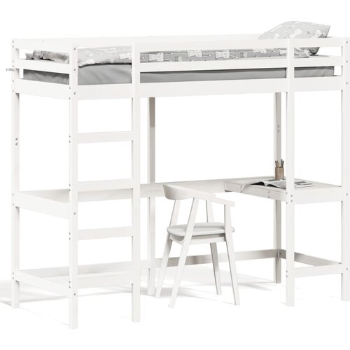 Maison Chic Postelja za odrasle - Posteljni Okvir z mizo bel 75x190 cm trdna borovina, (22082410) Slike