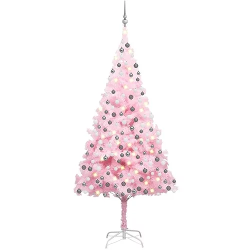  Umetna novoletna jelka z LED lučkami in bučkami roza 240 cm