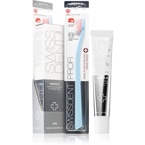 Swissdent gentle whitening darilni set zobna pasta za beljenje zob 50 ml + zobna ščetka profi gentle extra soft 1 kos light blue Cene