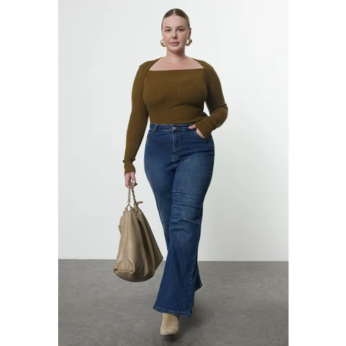 Trendyol Curve Blue High Waist Wide Leg Plus Size Jeans