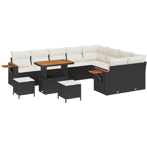 VidaXL set od 12 dijelova vrtnih sofa s jastučićima crni poli ratan akacija, set od 3 dijela vrtne blagovaonice s jastučićima crni poli ratan akacija Slike