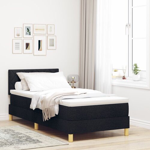 VidaXL Krevet s opružnim okvirima s madracem Crna 90x200 cm Tkanina Slike