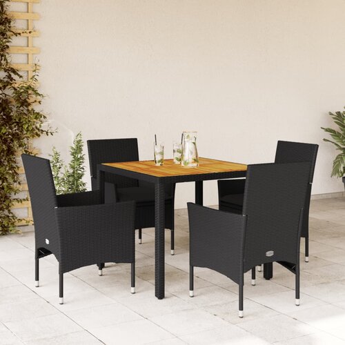  5-dijelni vrtni blagovaonski set s jastucima poliratan i bagrem Crna 90 x 90 x 75 cm Cene