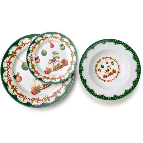 Mondex Komplet porcelanastih krožnikov Santa Lila 22x19x27 bela zelena 3 kosi, (5000349969) Cene