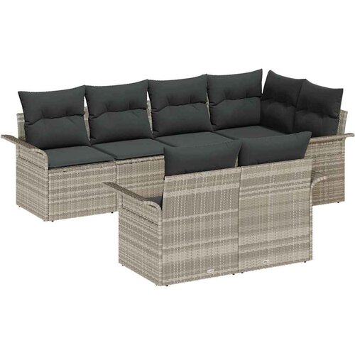 vidaXL Vrtna sedežna garnitura z blazino 7 pcs Svetlo siva Poly ratan, (5000155017) Cene