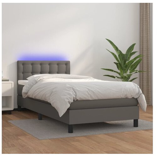  Box spring postelja z vzmetnico LED siva 100x200cm umetno usnje Cene
