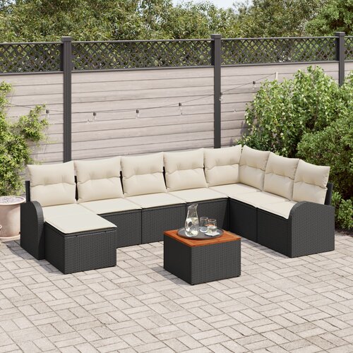 VidaXL set od 9 komada vrtnih sofa s jastučićima crna poli ratan akacija Slike