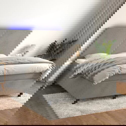 The Living Store Box spring postelja z vzmetnico LED svetlo siva 140x200cm žamet - Box Spring Postelja, (21490694) Cene