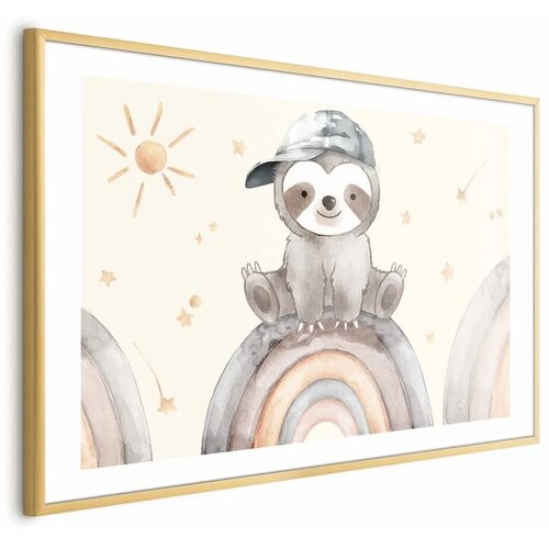  Plakat - Little Animal Among Stars and Rainbows 42x29.7 Zlatni okvir s margom Cijene