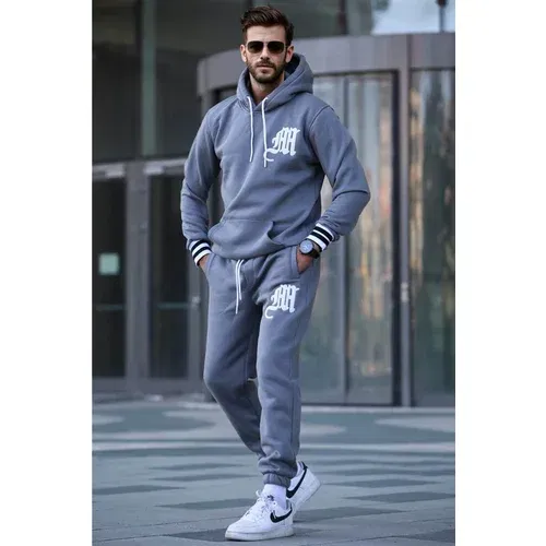 Madmext Painted Gray Printed Hoodie Tracksuit Set 5909