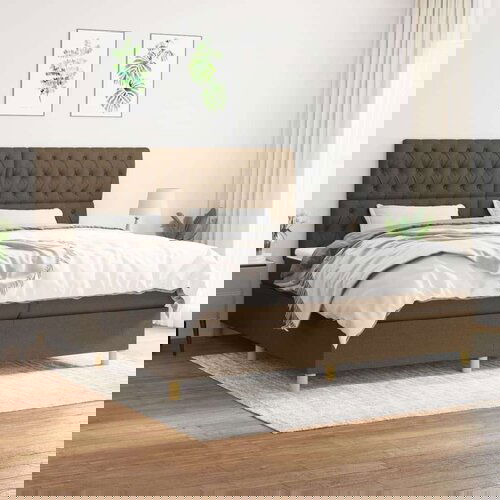  Box spring postelja z vzmetnico temno rjav 200x200 cm blago, (20999424) Cene