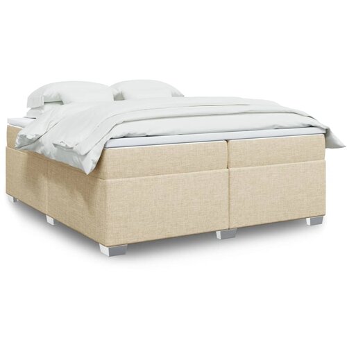 VidaXL Box spring postelja z vzmetnico krem 200x200 cm blago Slike
