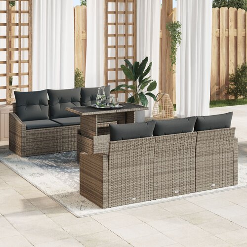 vidaXL 7-delni set vrtnih sofer z blazinami sivo poly rattan Cene