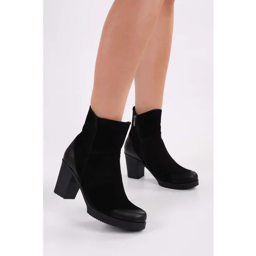 Shoeberry Women's Hero Black Genuine Suede Leather Daily Heeled Boots.