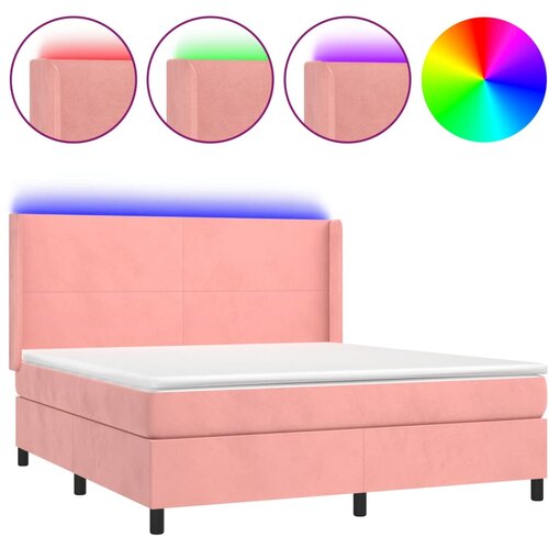 VidaXL Box spring postelja z vzmetnico LED roza 160x200 cm žamet, (20893077) Slike