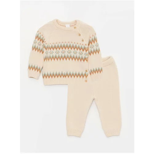 LC Waikiki Crew Neck Long Sleeve Patterned Baby Boy Knitwear Sweater And Trousers 2-Piece Set