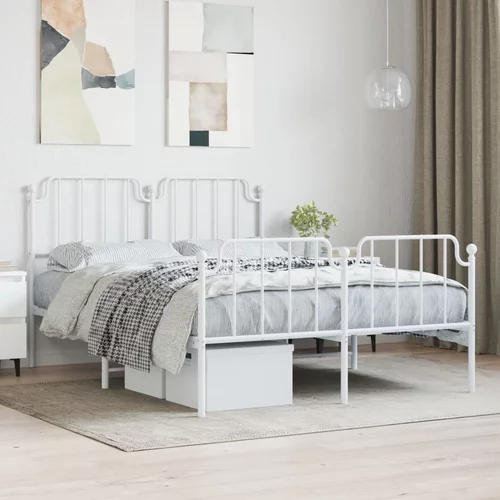vidaXL Kovinski posteljni okvir z vzglavjem in vznožjem bel 140x200 cm