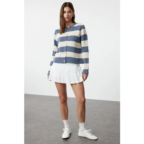 Trendyol Indigo Striped Basic Knitwear Cardigan