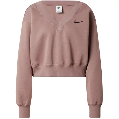 Nike Sportswear Sweater majica 'PHOENIX FLEECE' svijetlosmeđa / crna