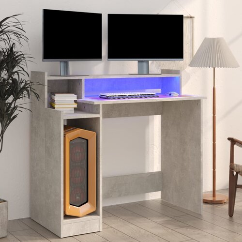 vidaXL Pisalna miza z LED lučmi betonsko siva 97x45x90 cm kons. les Cene