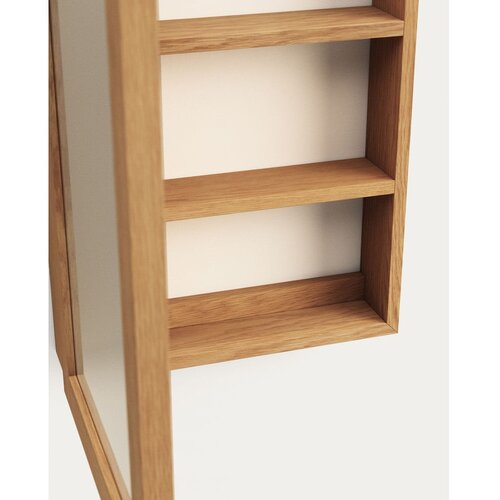 Kave Home stenska kopalni&amp;scaron;ka omarica z ogledalom iz masivnega tika 50x70 cm plubia &amp;ndash; Slike
