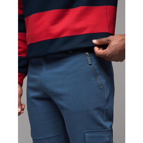 Ombre Men&amp;#039;s STRAIGHT LEG cargo pants with zippered pockets - dark blue Slike