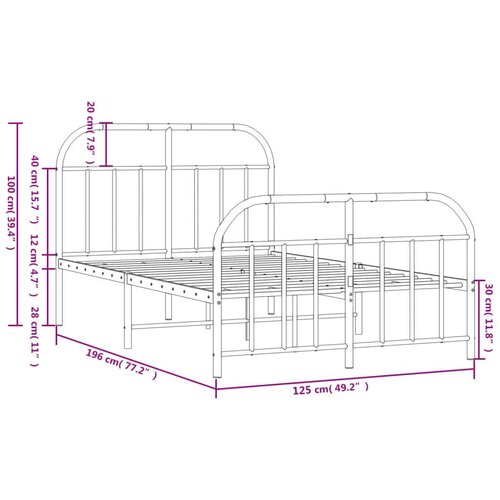 VidaXL Metalni okvir kreveta uzglavlje i podnožje bijeli 120x190 cm Slike