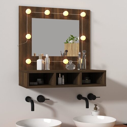 VidaXL Omarica z ogledalom in LED lučkami rjavi hrast 60x31,5x62 cm Slike