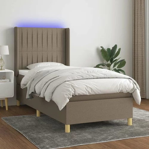  Krevet box spring s madracem LED smeđesivi 80 x 200 cm tkanina