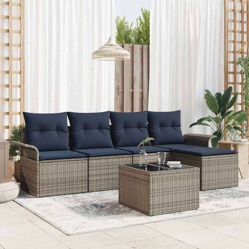  Vrtna sedežna garnitura z blazino 6 pcs Siva Poly ratan, (5000021305) Cene
