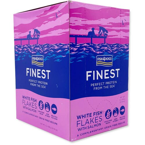 Fish4Dogs flakes bela riba in losos, ko&amp;scaron;čki - pakiranje 6 x 100 g Slike
