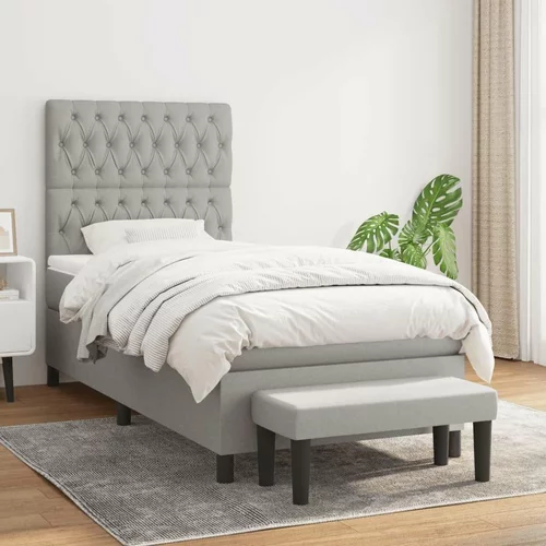 Box spring postelja z vzmetnico svetlo siva 90x200 cm blago, (20846778)
