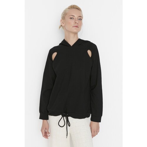 Trendyol Black Hooded Waist and Cut Out Detailed Knitted Sweatshirt Slike