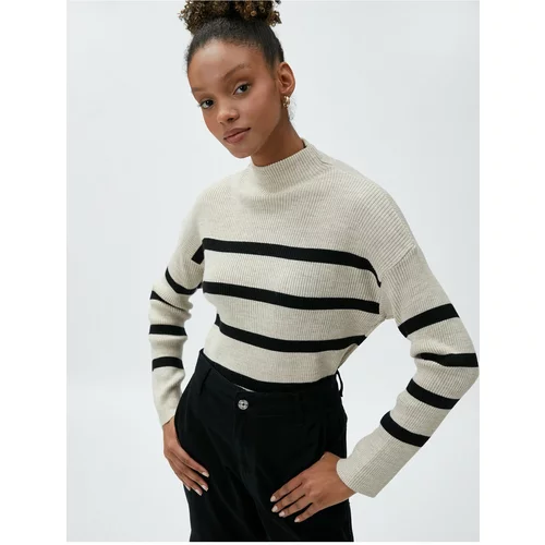 Koton Standing Collar Sweater Ribbed Off Shoulders Long Sleeve