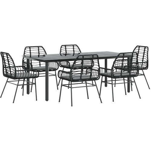  Vrtna garnitura - 6-dijelni vrtni blagovaonski set s jastucima crno Crna i tamno siva 200 x 100 x 74 cm 6 Slike