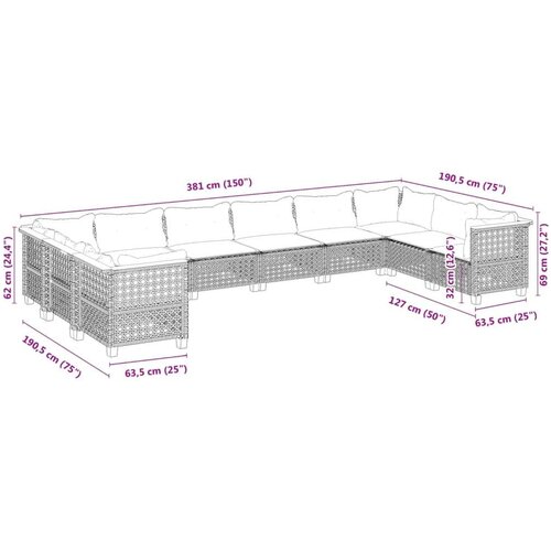 VidaXL 10-dijelni set vrtnih sofa s jastucima bež od poliratana Slike