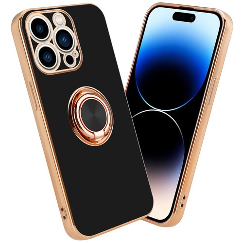 Cadorabo Ohi&amp;scaron;je, združljiv z Apple v sijajnem črni barvi - zlato z obročem - za&amp;scaron;čitni pokrov iz fleksibilnega silikona TPU, z za&amp;scaron;čito pred kamero in držalom magnetnega avtomobila, (20617372) Slike