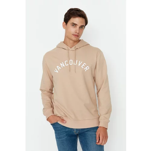 Trendyol Beige Men Regular Fit Hooded Printed Long Sleeve Family Combine Sweatshirt