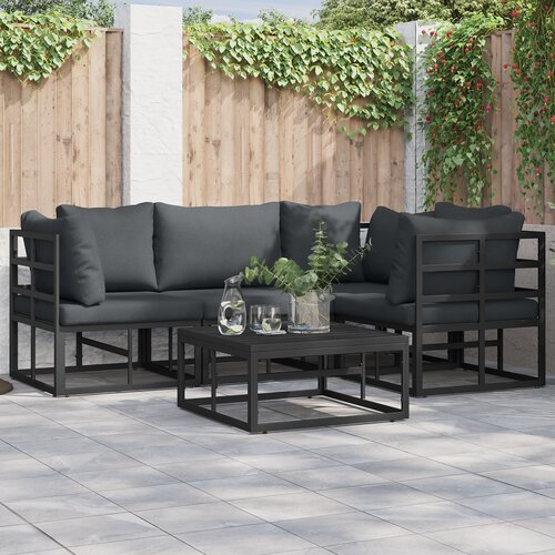vidaXL Vrtna sedežna garnitura 4 pcs Črna 213 x 143 x 71 cm Aluminij Cene